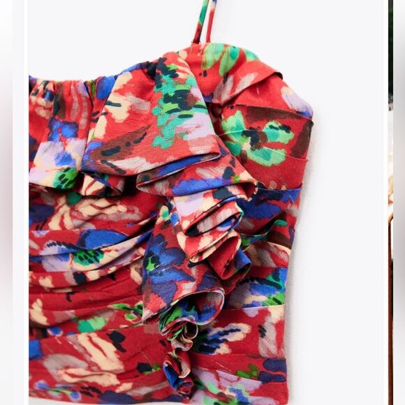 Zara Floral Ruffle Crop Tank Top NWT - Picture 14 of 14